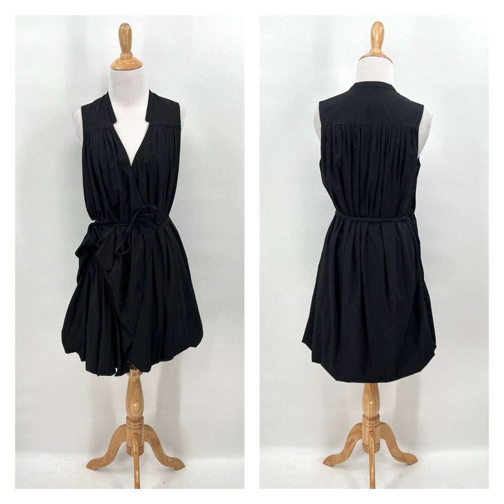 ALLSAINTS Misae Wrap Bubble Dress Women 4 Black Sleeveless Cotton Wrap Mini